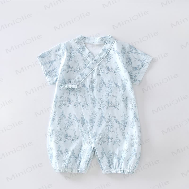 Baby Cotton Botanical Wrap Romper - Blue - 18-24M - image 1