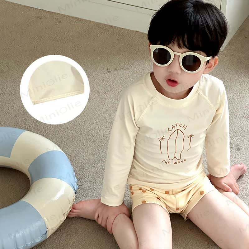 Toddler Boys Sun Safe Rashguard Swimwear 2 Piece Set with Swim Cap - Beige - 8-9T - image 2