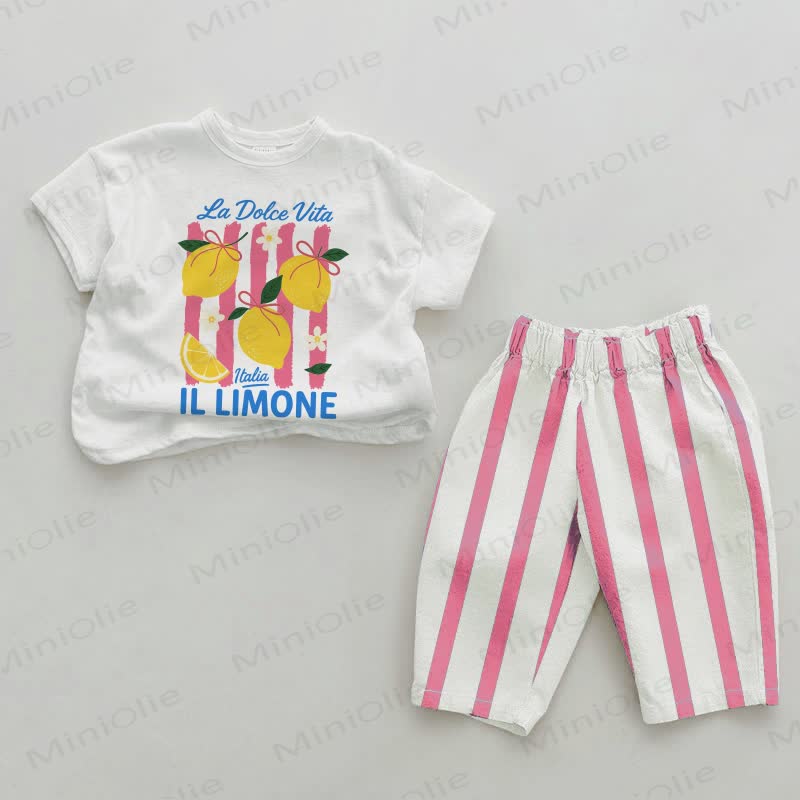 LA DOLCE VITA ITALIA IL LIMONE Baby Pink Vertical Striped 2-piece Set - White&Pink - 2-3T - image 1