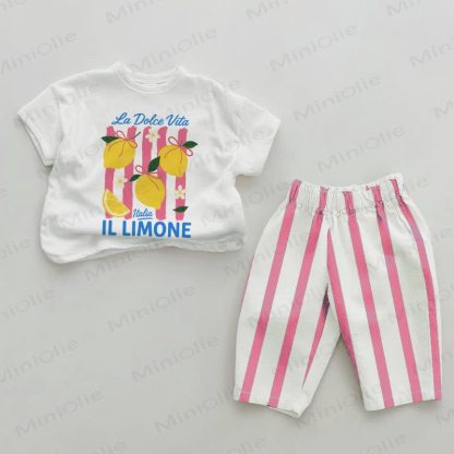 LA DOLCE VITA ITALIA IL LIMONE Baby Pink Vertical Striped 2-piece Set - White&Pink - 2-3T - image 1