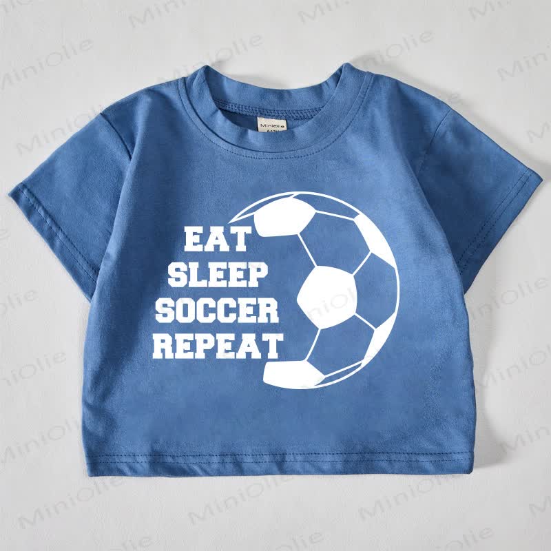 EAT SLEEP SOCCER REPEAT Baby Blue Soccer Print T-shirt - Blue - 18-24M - image 1