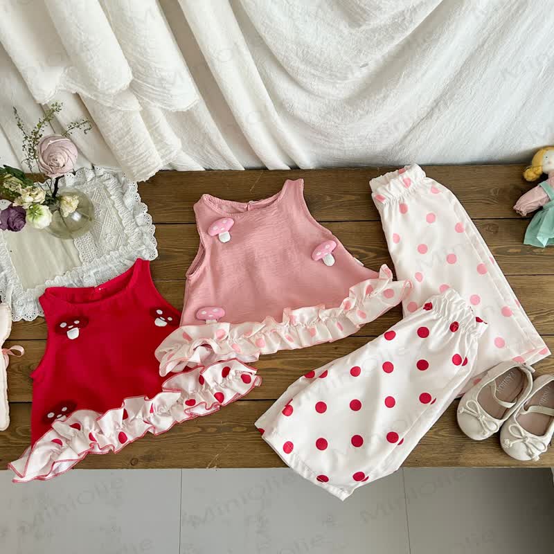 Toddler Girl Mushroom Dot Sleeveless Set - image 1