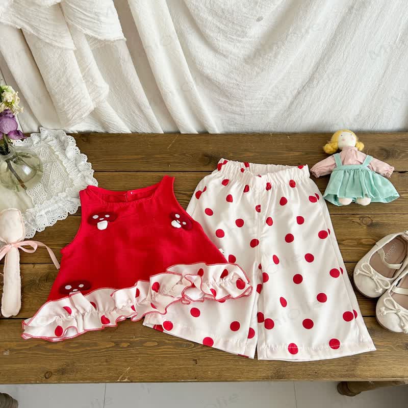 Toddler Girl Mushroom Dot Sleeveless Set - Red - 4-5T - image 3