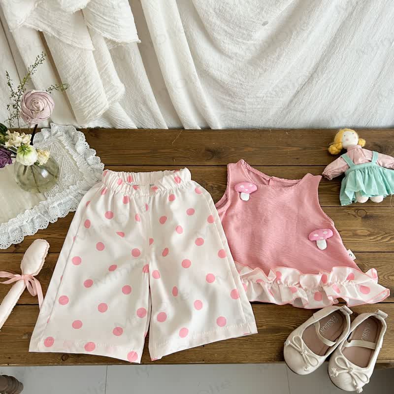 Toddler Girl Mushroom Dot Sleeveless Set - Pink - 4-5T - image 2