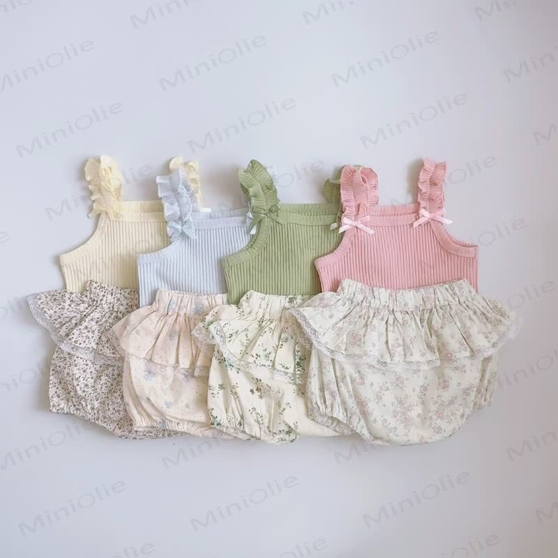 Baby Knit Floral Bowknot Sleeveless Set - image 1