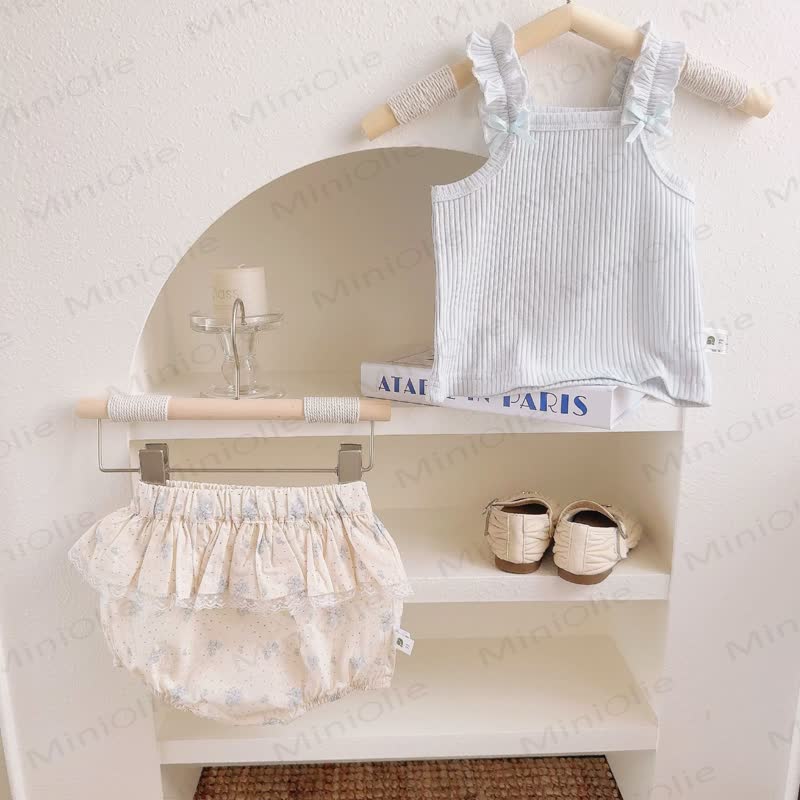 Baby Knit Floral Bowknot Sleeveless Set - Blue - 2-3T - image 2