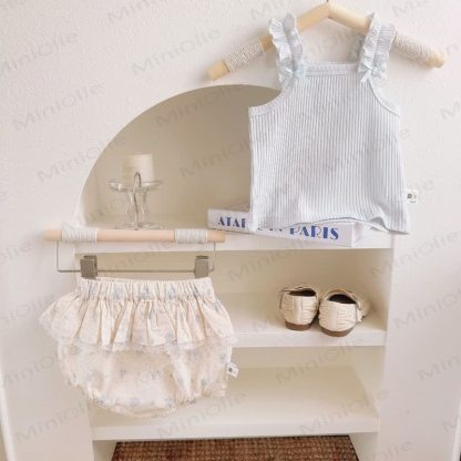Baby Knit Floral Bowknot Sleeveless Set - Blue - 2-3T - image 2