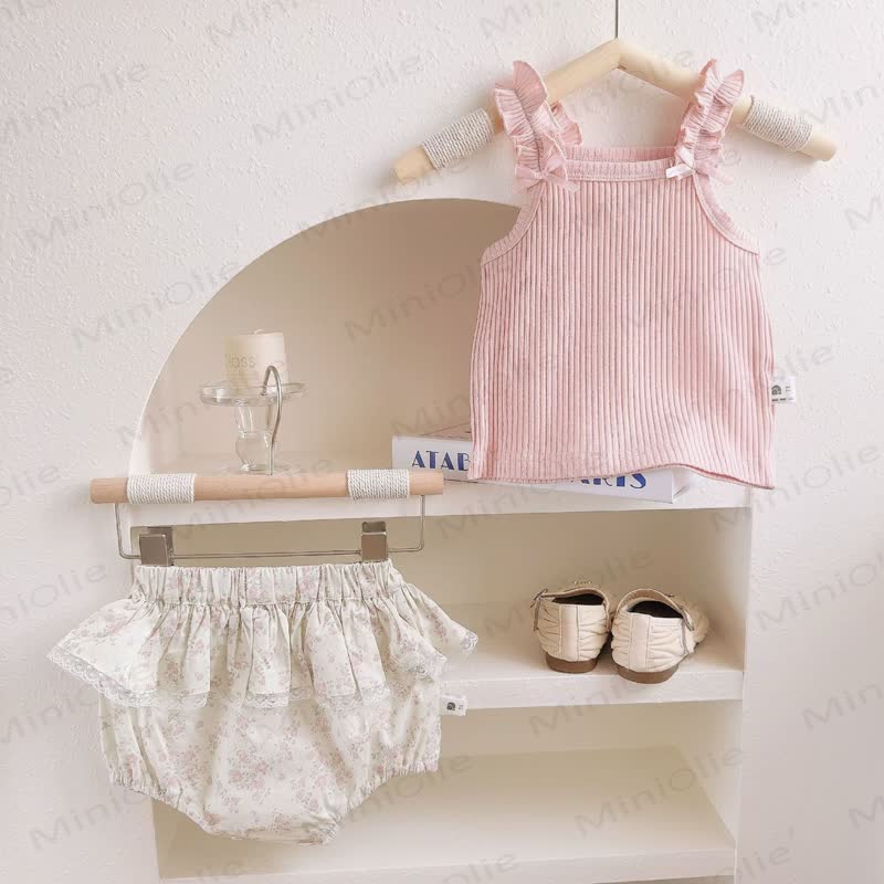 Baby Knit Floral Bowknot Sleeveless Set - Pink - 2-3T - image 3