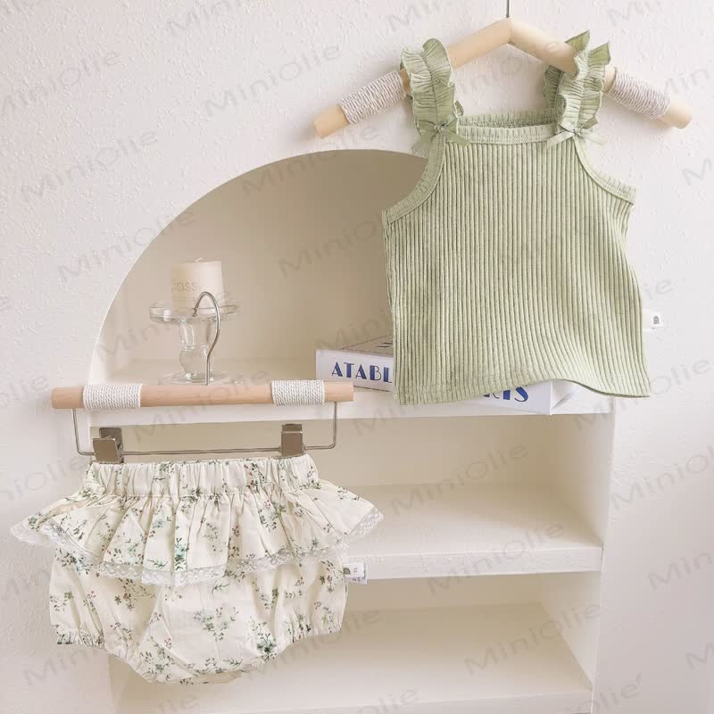 Baby Knit Floral Bowknot Sleeveless Set - Green - 2-3T - image 5