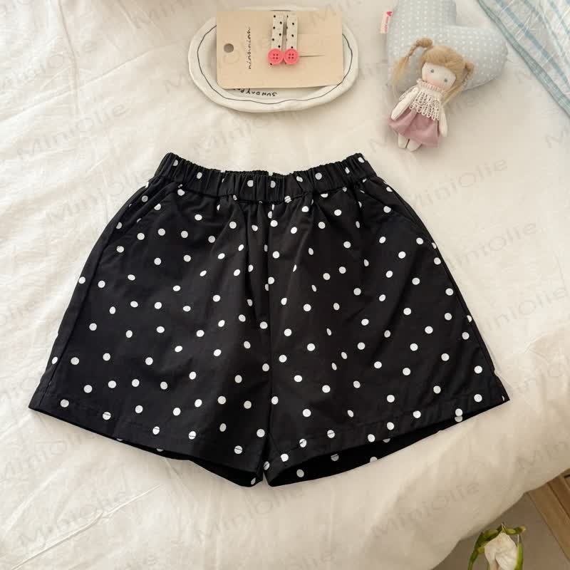 Toddler Girls Cotton Polka Dot Lounge Shorts or Lace Socks - Black - 8-9T - image 2