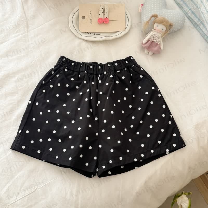 Toddler Girls Cotton Polka Dot Lounge Shorts or Lace Socks - Black - 8-9T - image 2