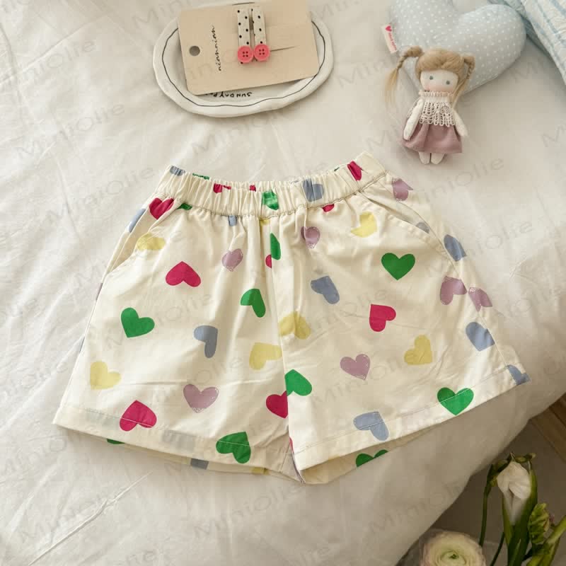 Toddler Girls Cotton Polka Dot Lounge Shorts or Lace Socks - Beige Heart - 8-9T - image 5