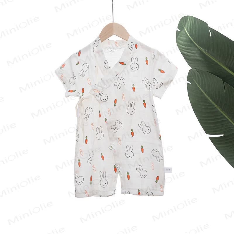 Baby Bamboo Cotton Wrap Short Sleeves Romper - White - 18-24M - image 3