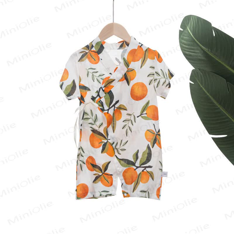 Baby Bamboo Cotton Wrap Short Sleeves Romper - Orange - 18-24M - image 5