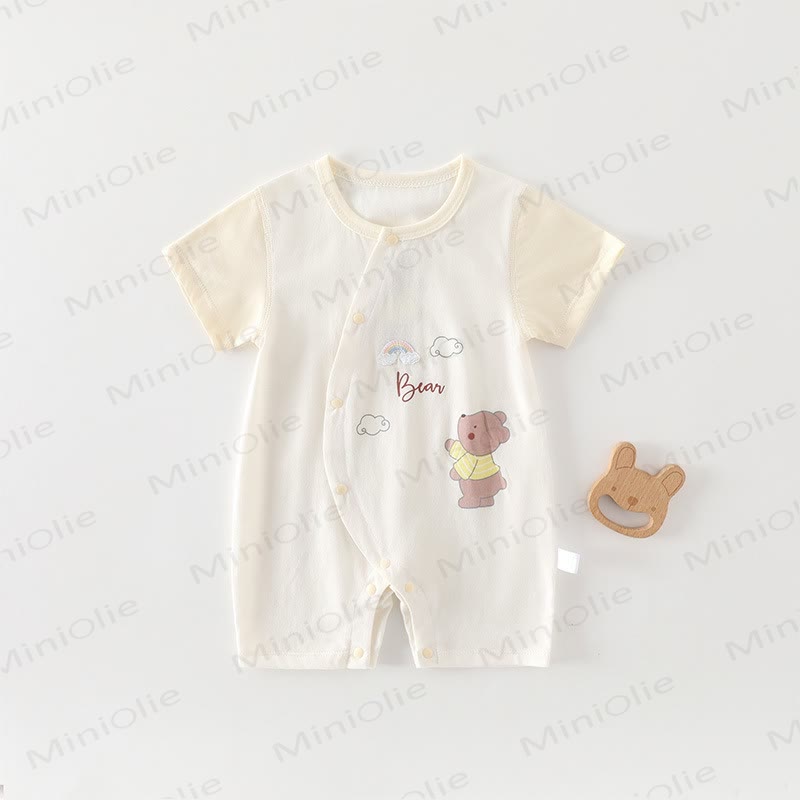 Baby Cotton Animal Print Short Sleeves Romper - Yellow Bear - 18-24M - image 5