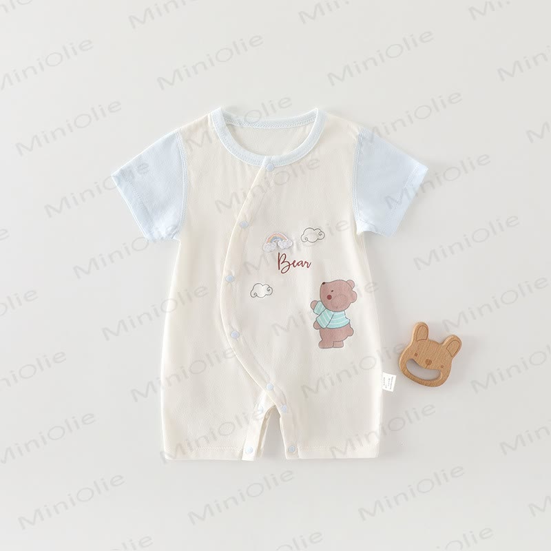 Baby Cotton Animal Print Short Sleeves Romper - Blue Bear - 18-24M - image 4