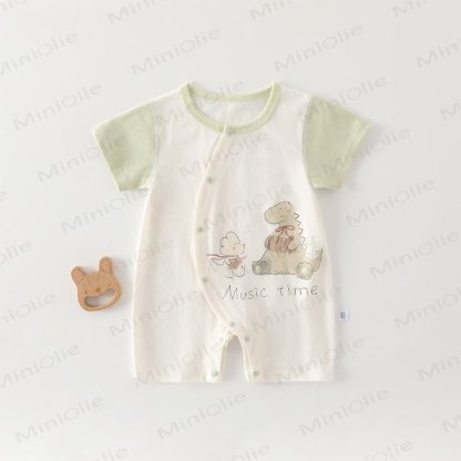 Baby Cotton Animal Print Short Sleeves Romper - Green Dino - 18-24M - image 6