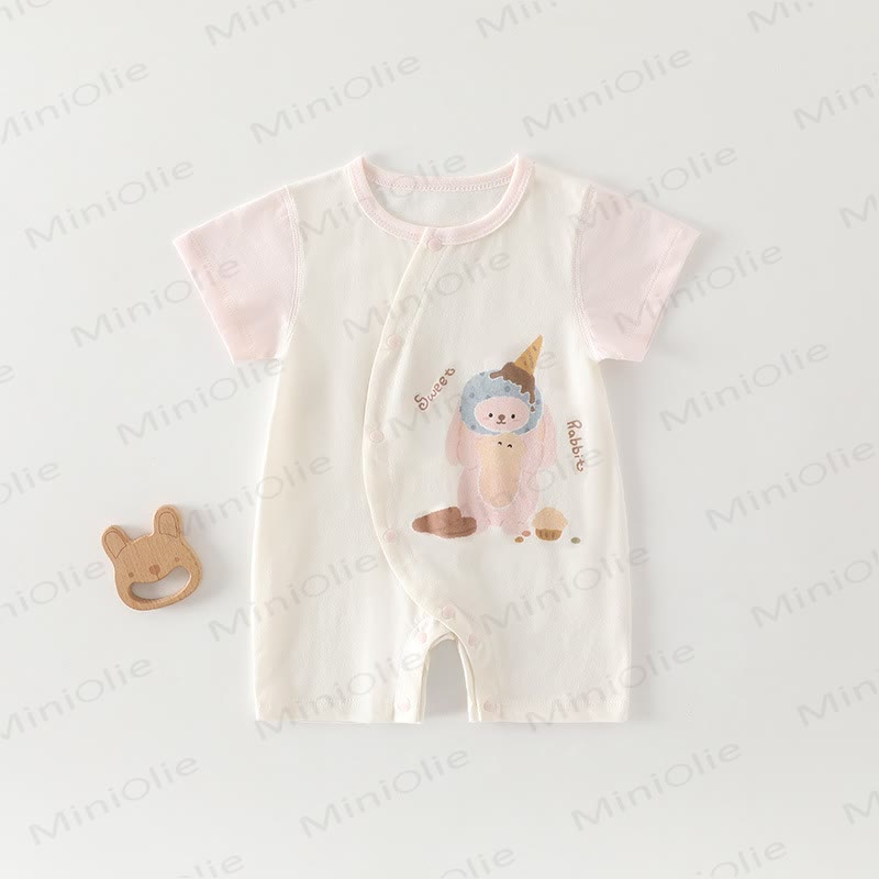 Baby Cotton Animal Print Short Sleeves Romper - Beige Bunny - 18-24M - image 7