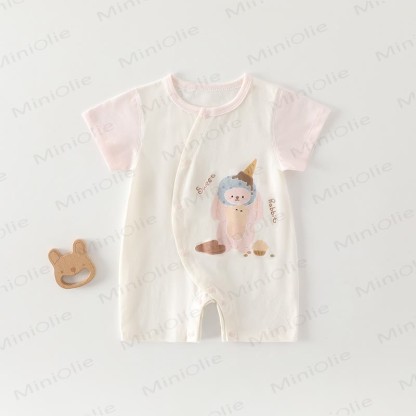 Baby Cotton Animal Print Short Sleeves Romper - Beige Bunny - 18-24M - image 7