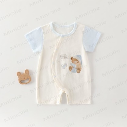 Baby Cotton Animal Print Short Sleeves Romper - Blue Nightcap Bear - 18-24M - image 9