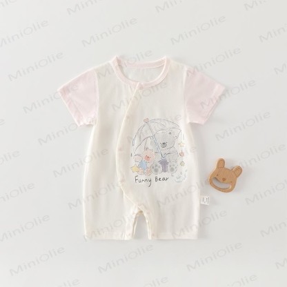 Baby Cotton Animal Print Short Sleeves Romper - Beige Umbrella Bear - 18-24M - image 11