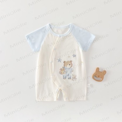 Baby Cotton Animal Print Short Sleeves Romper - Blue Gift Bear - 18-24M - image 13