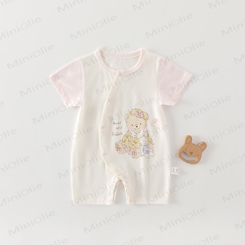 Baby Cotton Animal Print Short Sleeves Romper - Bear Bear and Bunny - 18-24M - image 12