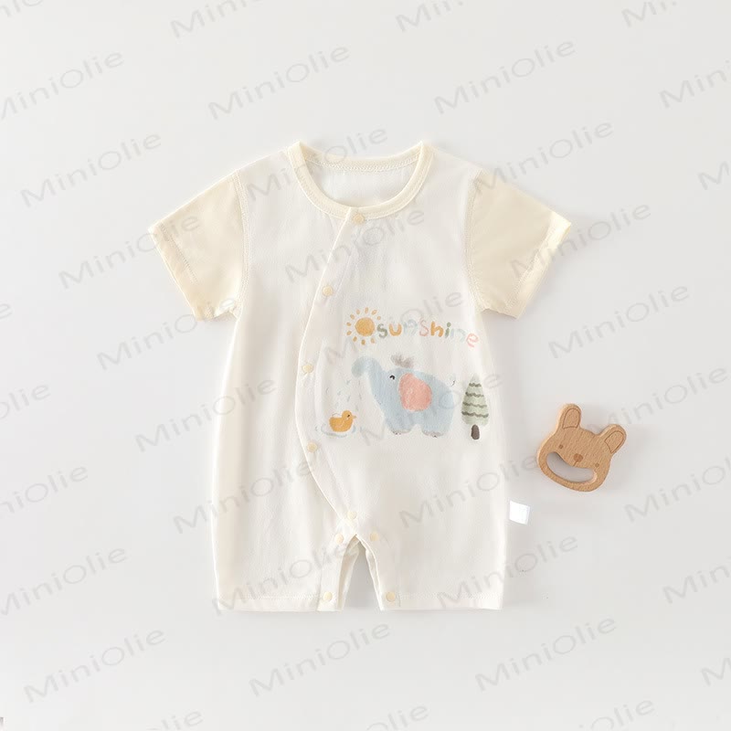 Baby Cotton Animal Print Short Sleeves Romper - Yellow Elephant - 18-24M - image 15