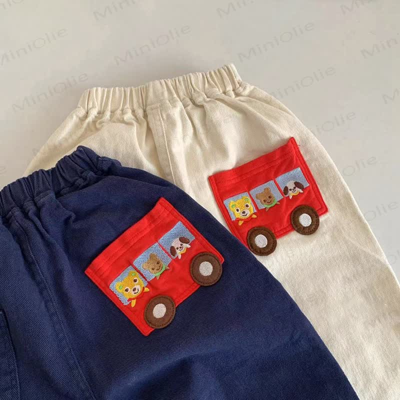 Toddler Cotton Cartoon Train Print Plaid Cuffed Pants - image 4