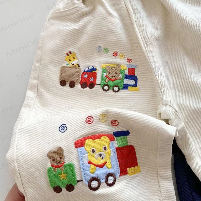 Toddler Cotton Cartoon Train Print Plaid Cuffed Pants - image 5