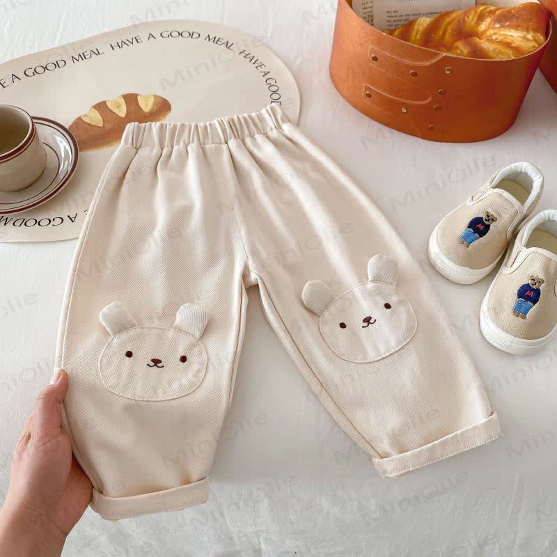 Baby Toddler Cotton Bear Embroidery Pants - Beige - 4-5T - image 2