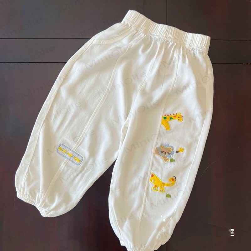 Toddler Cartoon Animal Embroidered Pants - White - 6-7T - image 4