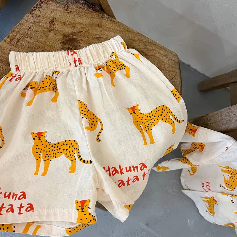 Toddler Cotton Leopard Print Shirt and Shorts 2-piece Set - image 3