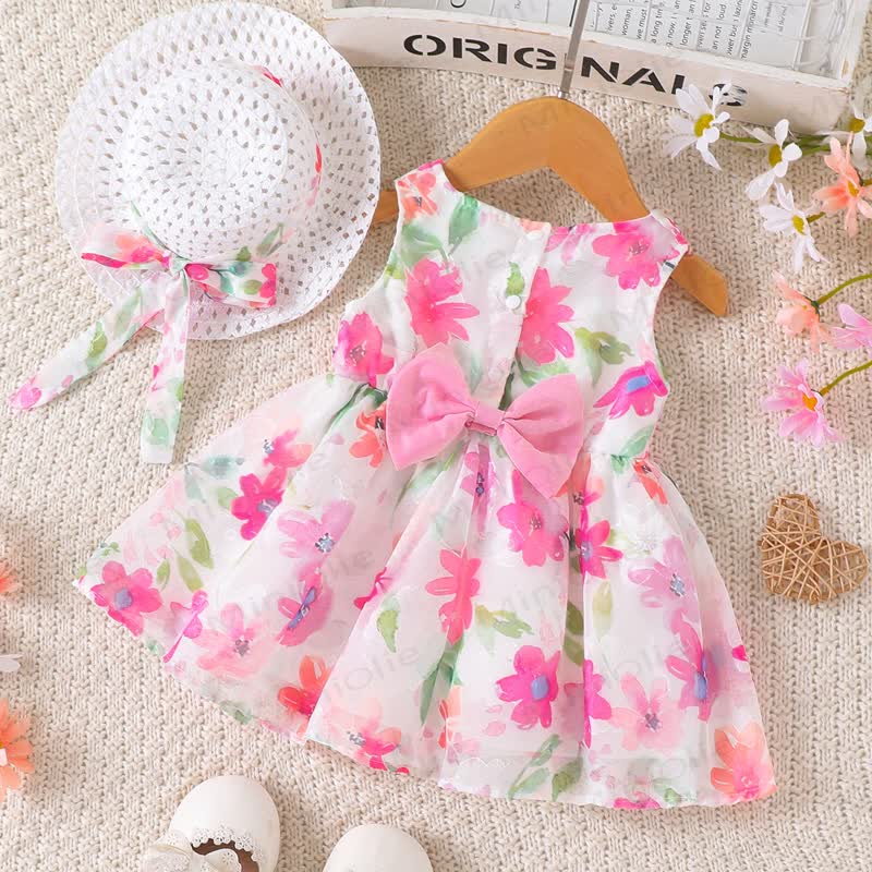 Baby Girl Pink Floral Dress with Hat - image 2