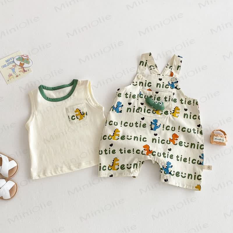 Toddler Cotton Dinosaur Print Tank Top or Suspender Shorts  - image 1