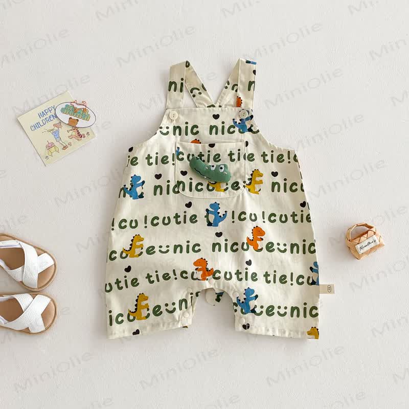 Toddler Cotton Dinosaur Print Tank Top or Suspender Shorts  - White - 2-3T - image 3