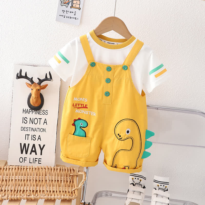 Baby Boys Dinosaur Print Tee and Suspender Shorts 2-piece Overalls Set - Yellow - 4-5T - image 2
