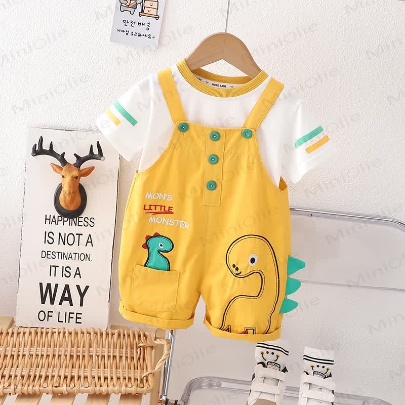 Baby Boys Dinosaur Print Tee and Suspender Shorts 2-piece Overalls Set - Yellow - 4-5T - image 2