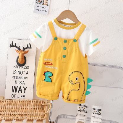 Baby Boys Dinosaur Print Tee and Suspender Shorts 2-piece Overalls Set - Yellow - 4-5T - image 2