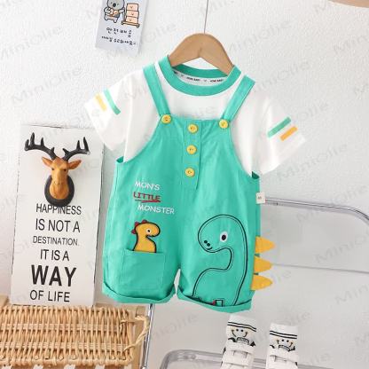 Baby Boys Dinosaur Print Tee and Suspender Shorts 2-piece Overalls Set - Green - 4-5T - image 3