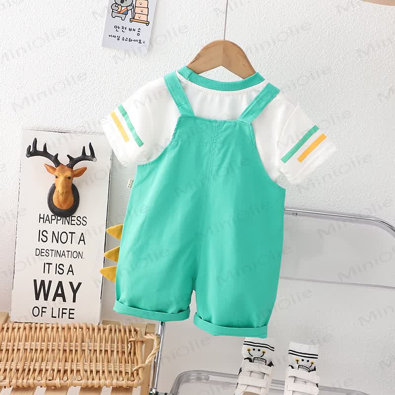 Baby Boys Dinosaur Print Tee and Suspender Shorts 2-piece Overalls Set - image 4