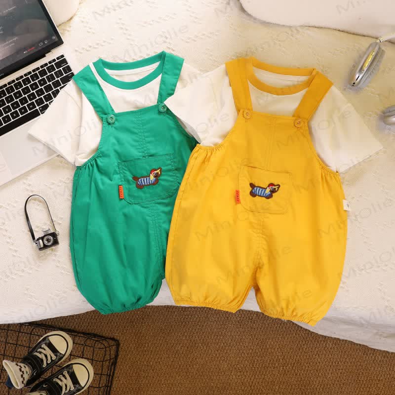 Toddler Boys Dachshund Print Tee and Suspender Shorts 2-piece Overalls Set - image 3