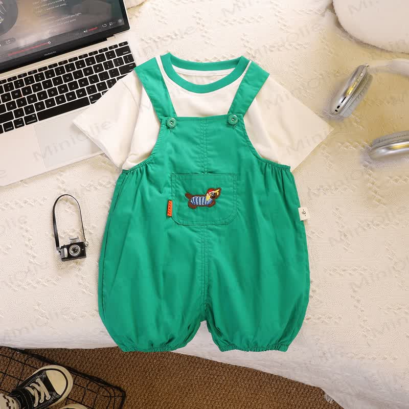 Toddler Boys Dachshund Print Tee and Suspender Shorts 2-piece Overalls Set - image 4