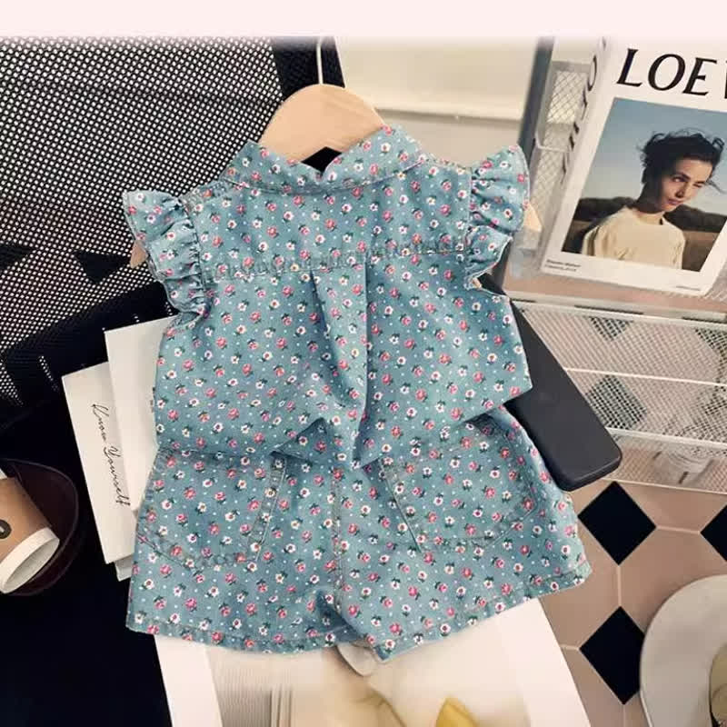 Toddler Girl Denim Floral Sleeveless Set - image 5