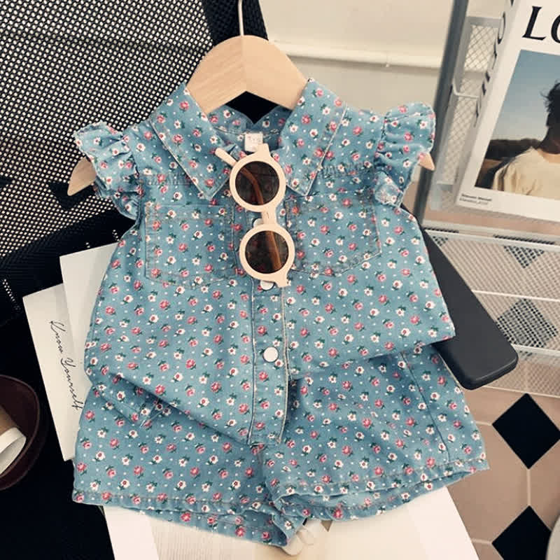 Toddler Girl Denim Floral Sleeveless Set - Small Flower - 8-9T - image 2