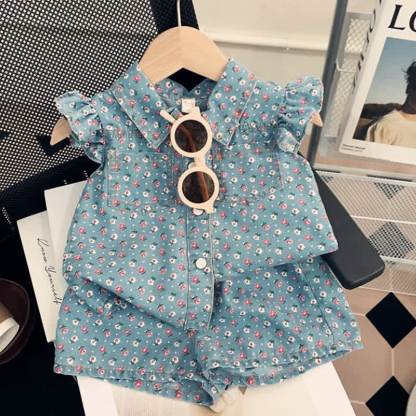 Toddler Girl Denim Floral Sleeveless Set - Small Flower - 8-9T - image 2