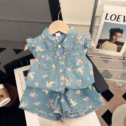 Toddler Girl Denim Floral Sleeveless Set - image 3