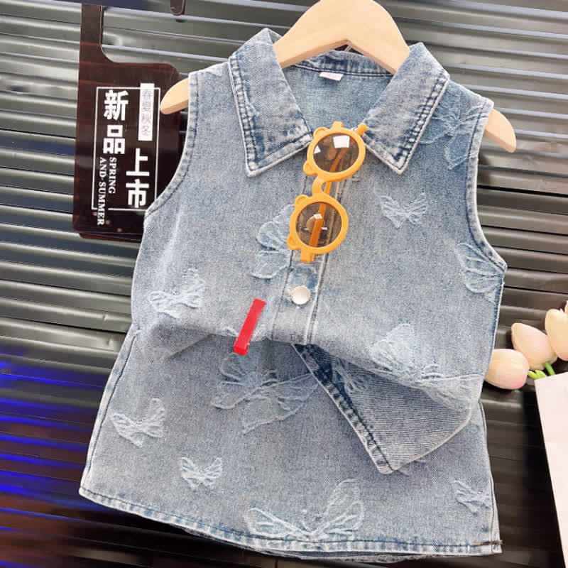 Toddler Girl Denim Floral Sleeveless Set - Butterfly - 8-9T - image 4