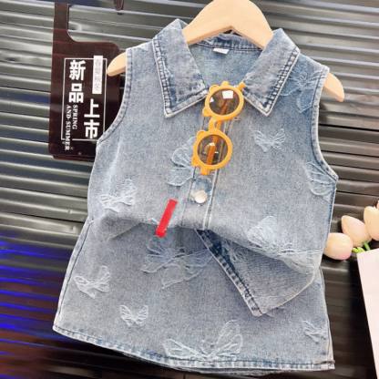 Toddler Girl Denim Floral Sleeveless Set - Butterfly - 8-9T - image 4