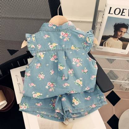 Toddler Girl Denim Floral Sleeveless Set - image 7